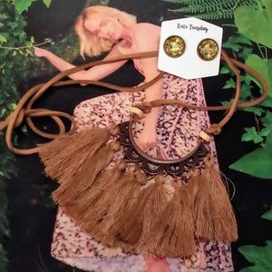 Free People Style Fringe Necklace & Camo Earrings